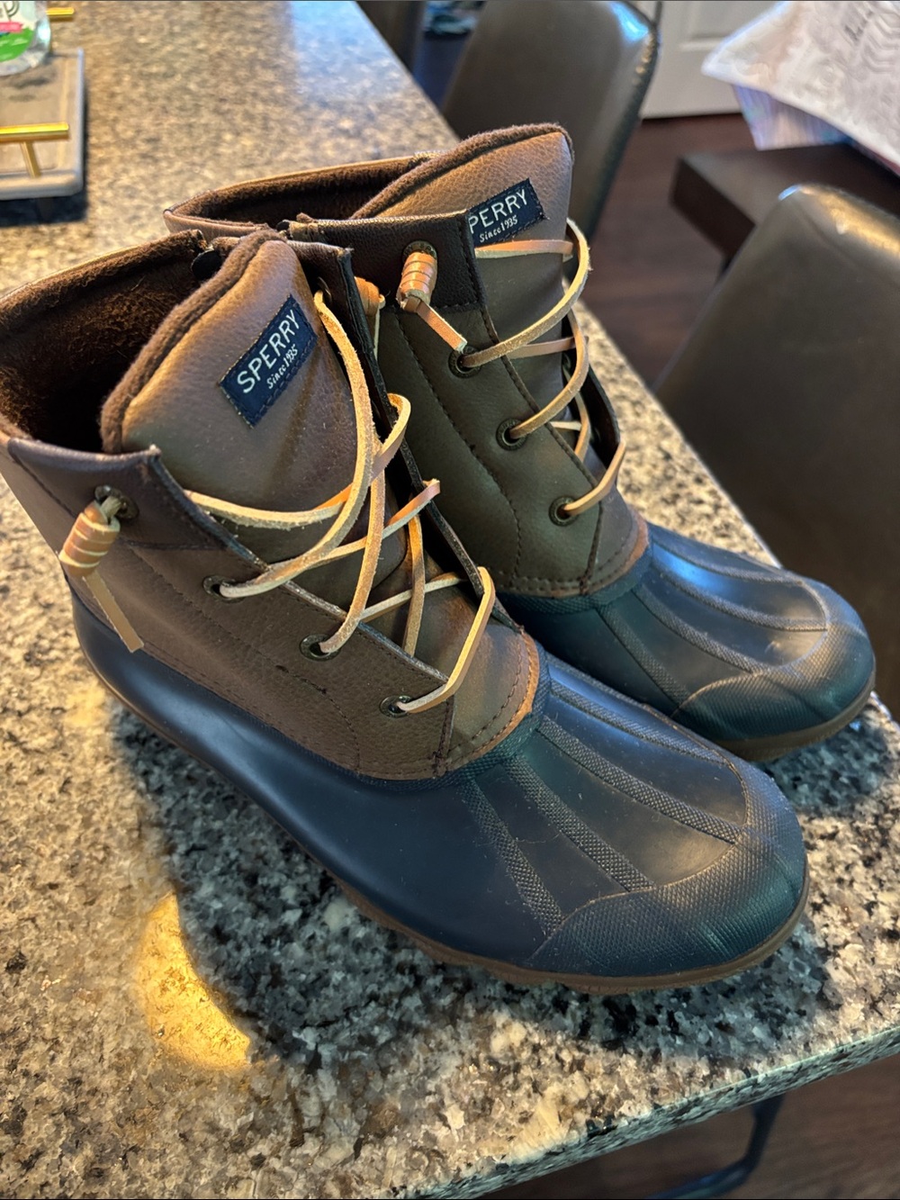 Sperry Navy and Brown Waterproof Duck Boots for women